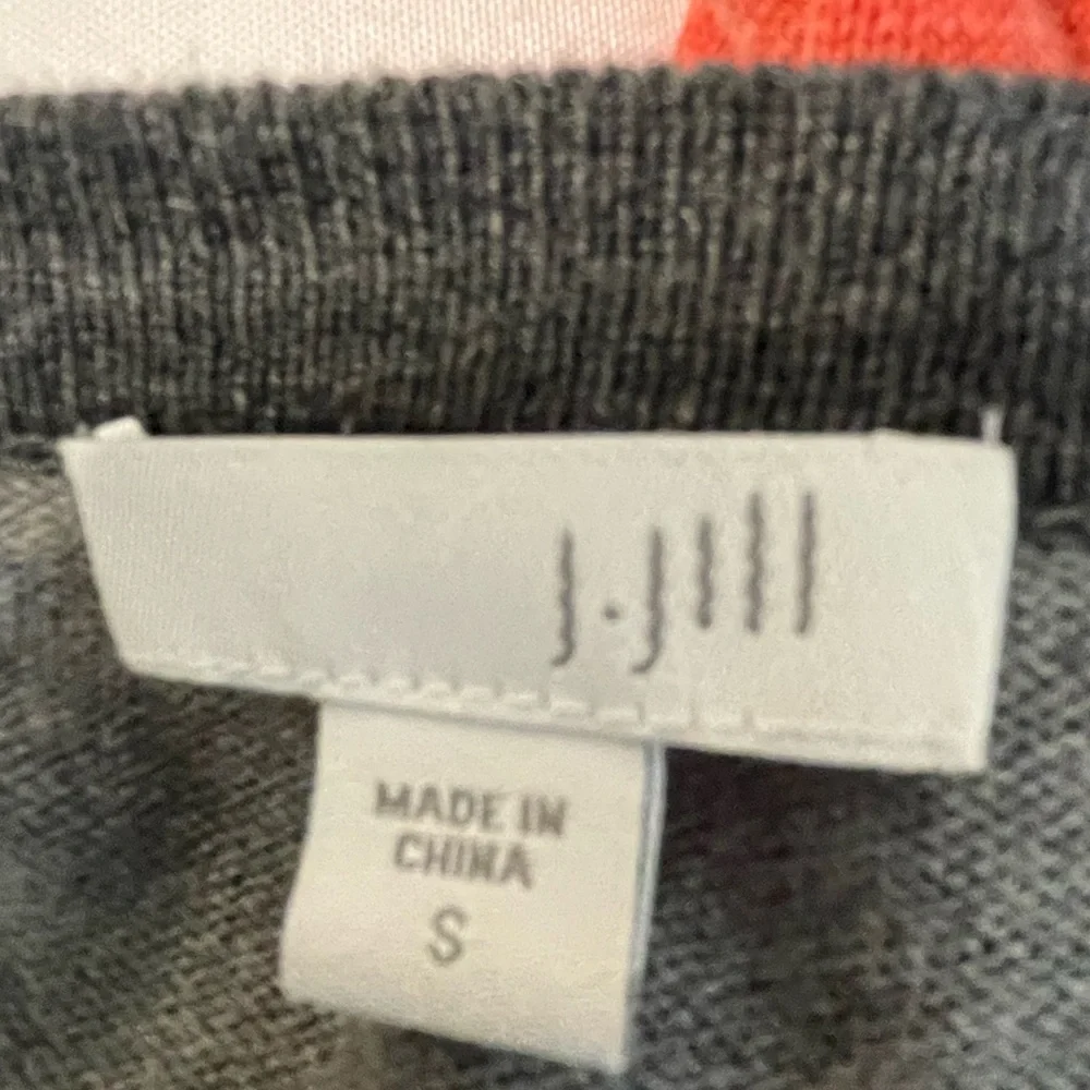 J. Jill Women’s long Cardigan Sweater Small Gray‎ colorblock Open Front Pockets